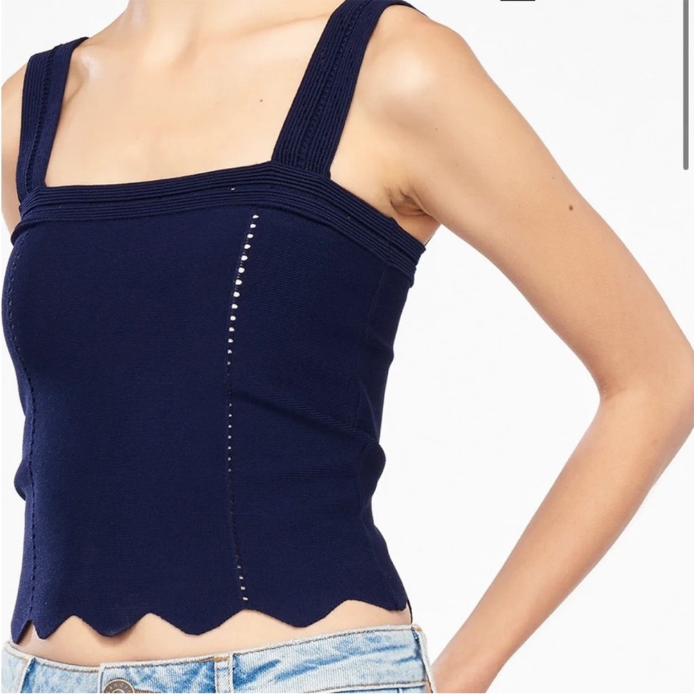 Sandro Navy Blue Square-Neck Knit Tank Top